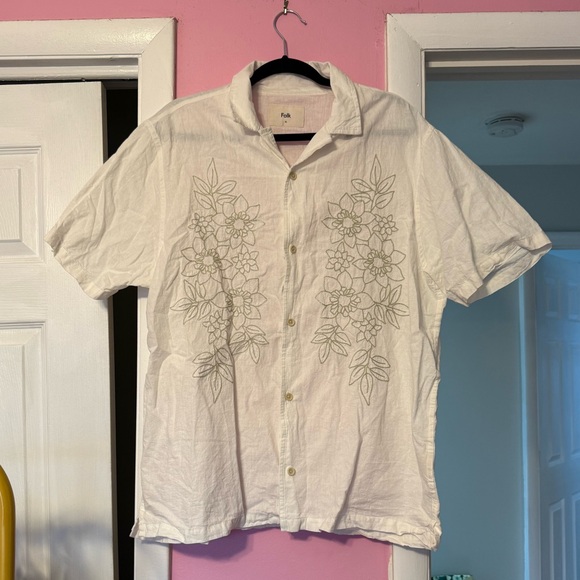 Folk Other - Folk Clothing Men’s Healey Cotton Linen Blend Floral Button Down Shirt Size XL